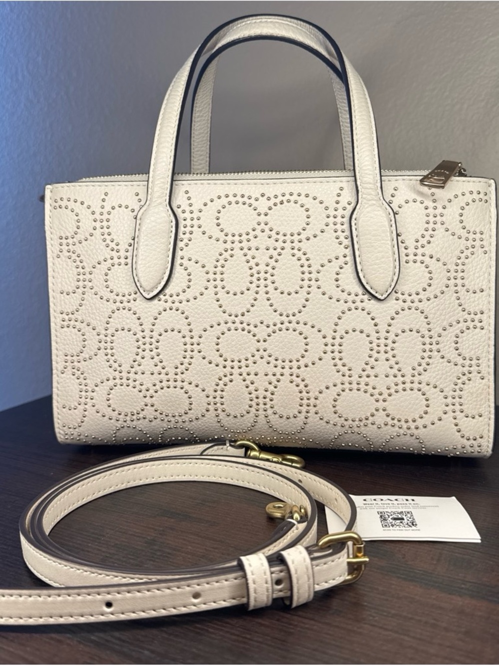 Coach Pebbled Leather Studded Satchel with Strap